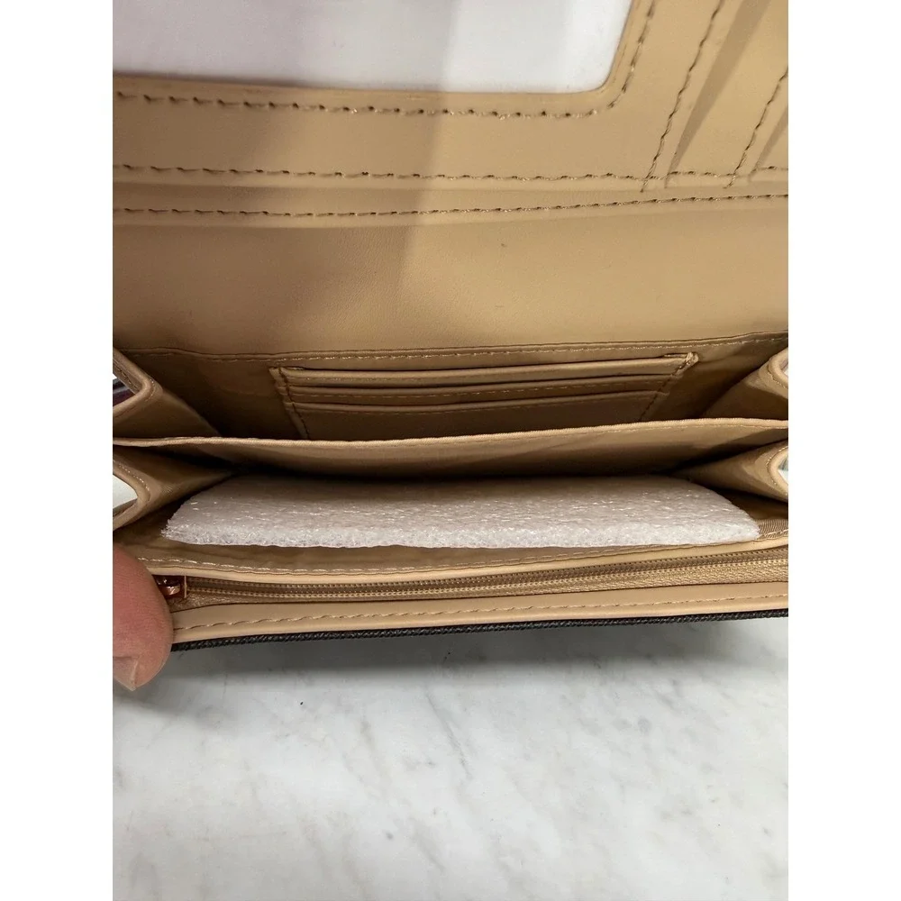 Guess Womens Monogram Logo Wristlet Wallet Brown Burgundy Gold Hardware